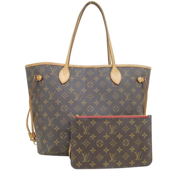 Louis Vuitton Neverfull Mm Cerise Brown Monogram Canvas Shoulder Bag