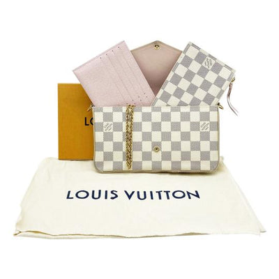 Louis Vuitton LV Felicie damier azur with fuchsia flowers Beige