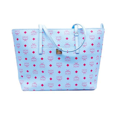 MCM Medium Anya Shopper Pastel Blue Leather Tote