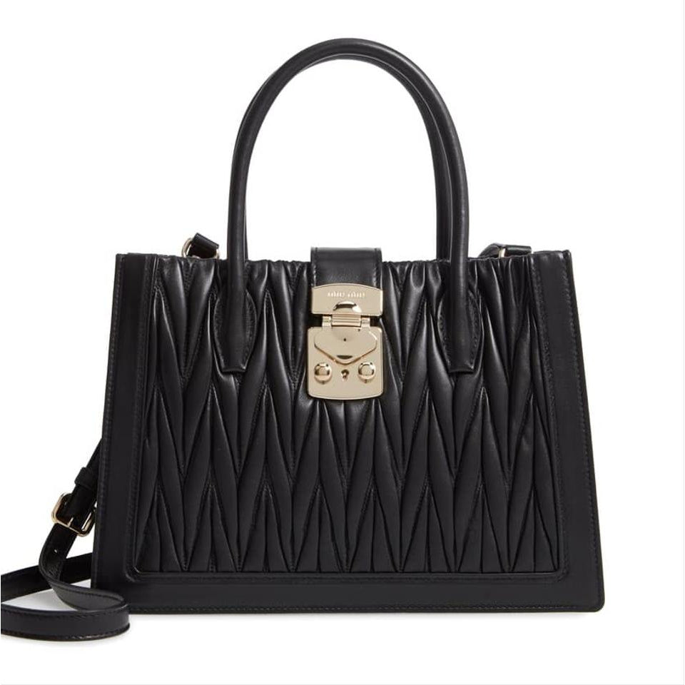 Miu Miu Confidential Matelasse Quilted Lambskin Black Leather Satchel