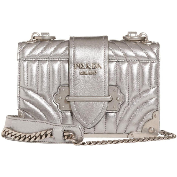 Prada - Cahier Calfskin Chain Bag Argento/Nero