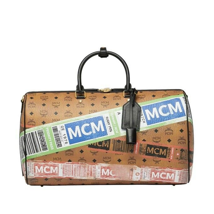 MCM Unisex Brown Cognac Visetos Flight Travel Boston Bag Duffle