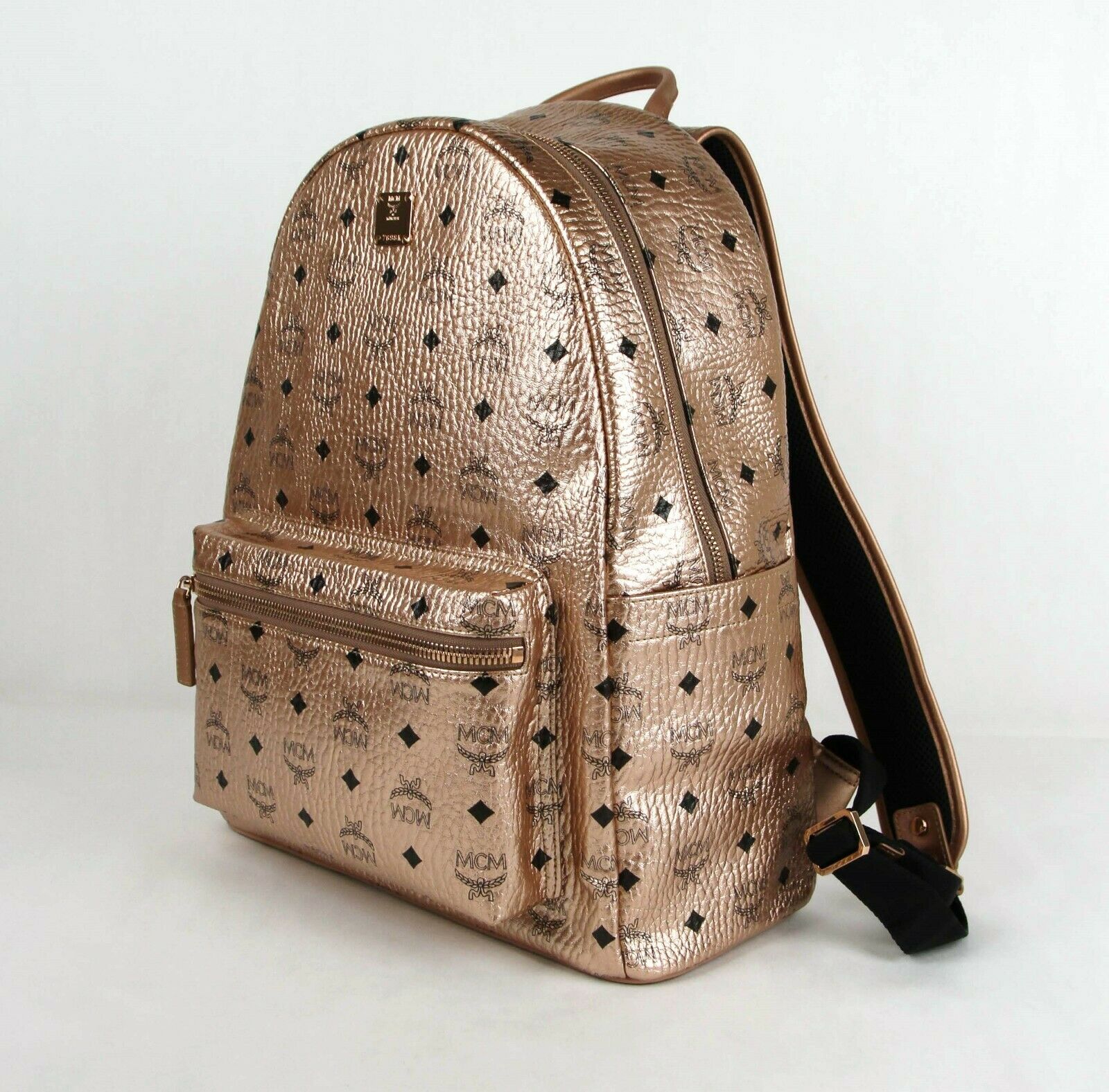 MCM Black/Gold Visetos Coated Canvas, Snakeskin Embossed and
