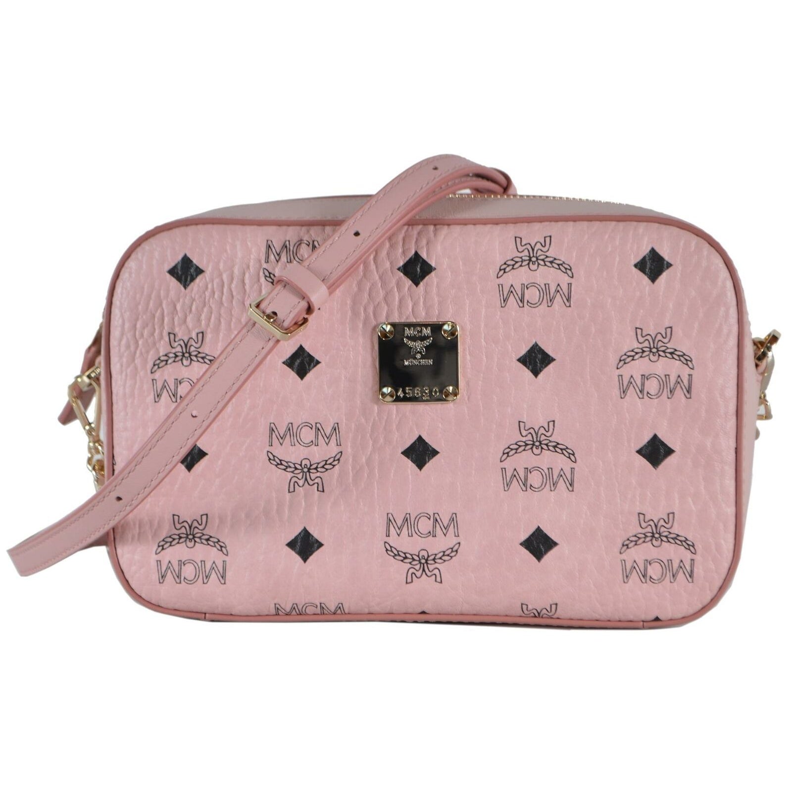 MCM Small Pink Coated Canvas Visetos Camera Bag Crossbody Purse