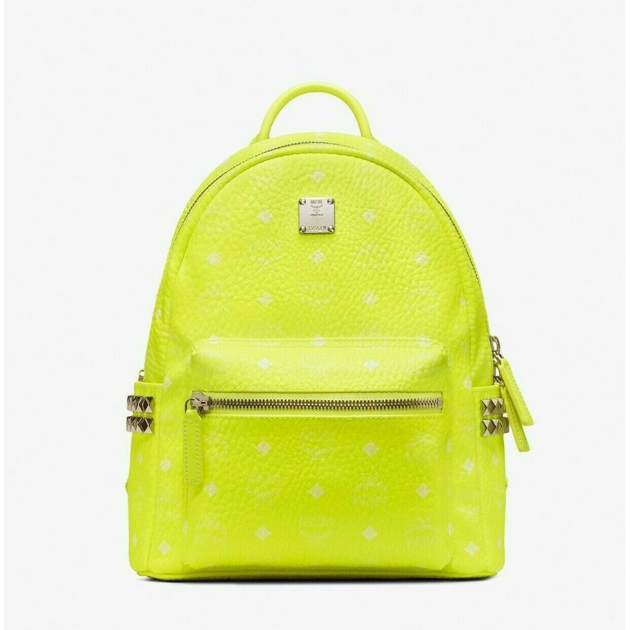 MCM Small 32 Neon Yellow Visetos Stark Studded Backpack