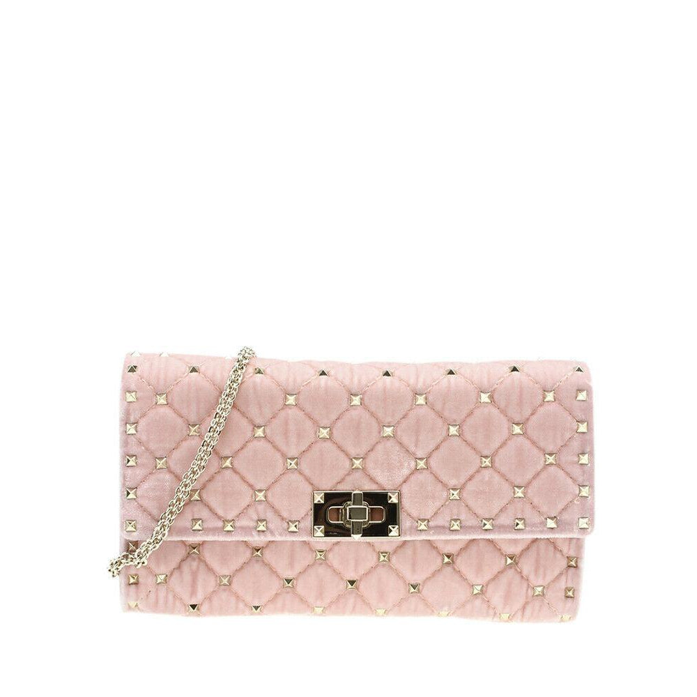 Valentino Rockstud Spike Velvet Pink Quilted Shoulder Bag