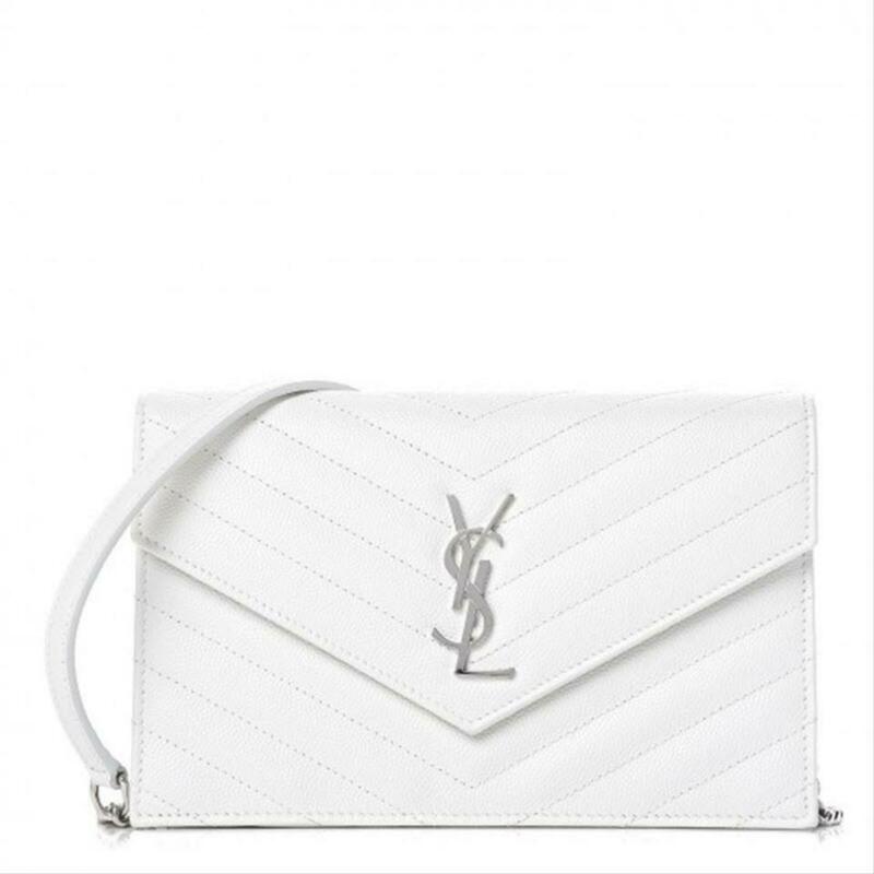 Saint Laurent Wallet Monogram Envelope Grain De Poudre Matelasse Chevron Chain