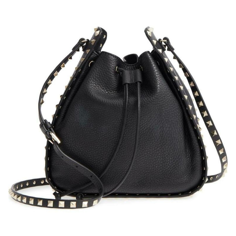 Valentino Bucket Rockstud Large Black Leather Cross Body Bag