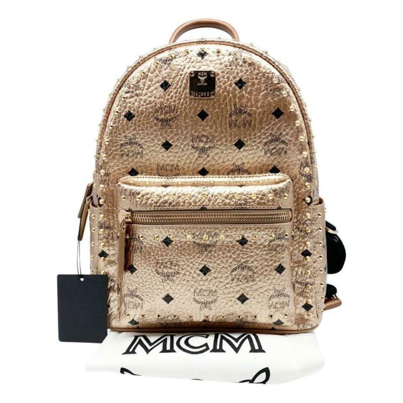 MCM Stark Outline Studs Champagne Gold Leather Backpack MyDesignerly