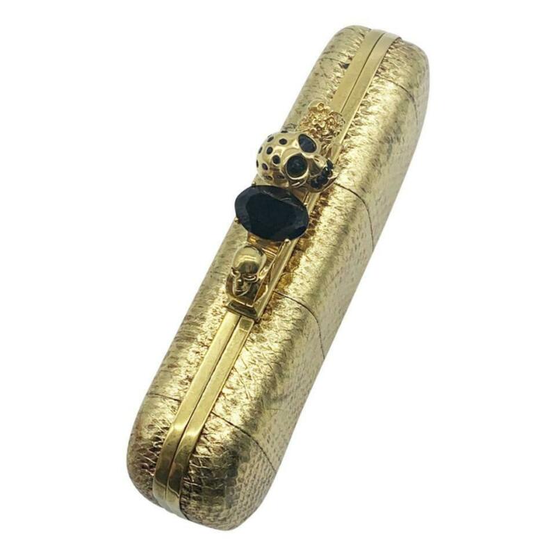 Alexander McQueen Knuckle Duster Metallic Skull Gold Snakeskin