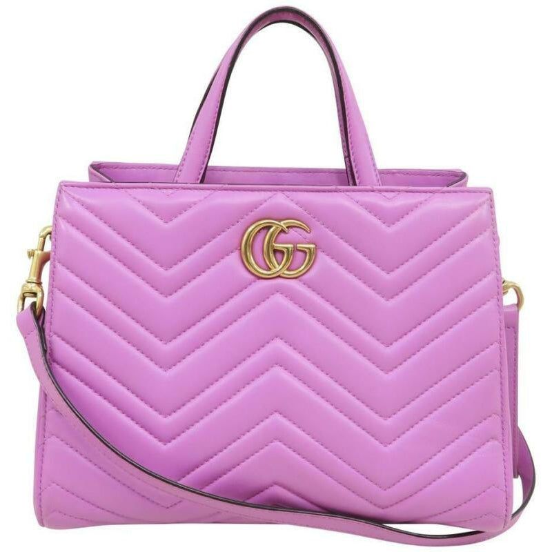 Gucci Messenger Marmont Gg Matelassé Top Handle Orchid Satchel Pink Calfskin