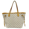 Louis Vuitton Neverfull Mm Rose Ballerine White Damier Azur Canvas Tote