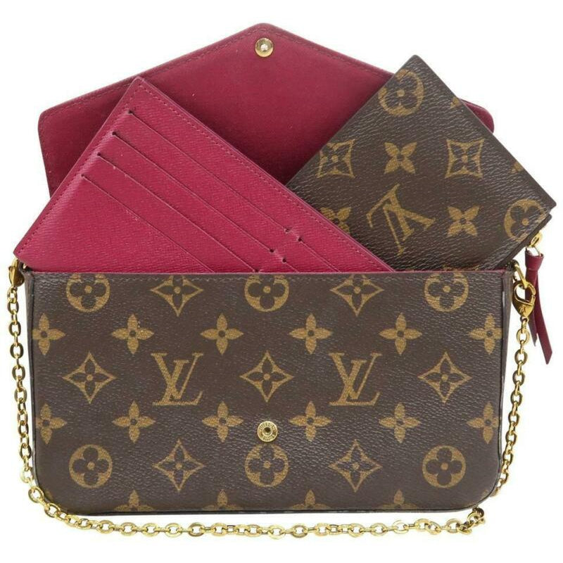 Louis Vuitton Pochette Felicie Chain Wallet Cross Body Brown Monogram Canvas