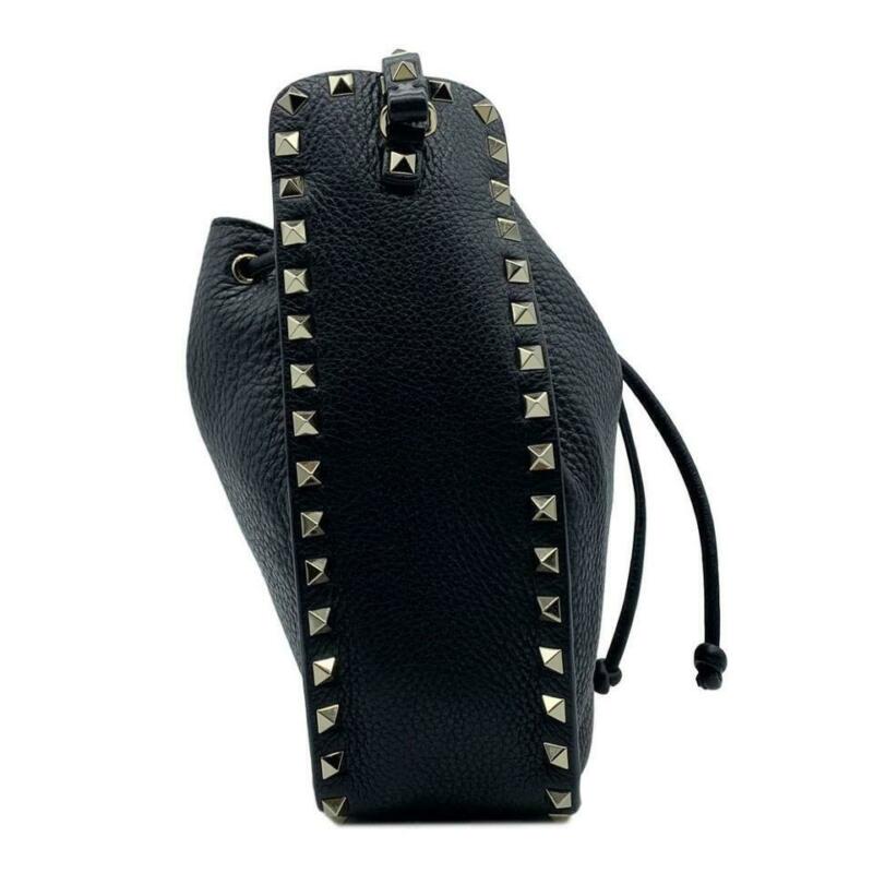 Valentino Rockstud Grainy Leather Bucket Bag - Black - Large