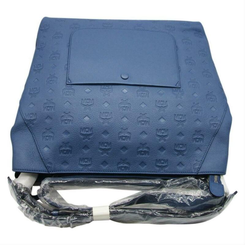 MCM Hobo Bag Klara Large Monogrammed Luft Blue Leather Tote - MyDesignerly