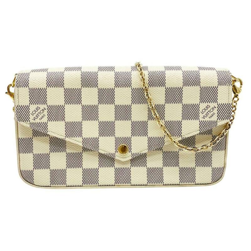 Louis Vuitton Pochette Felicie Chain Rose Ballerine White Damier Azur Canvas Cro