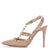 Valentino Beige Pebbled Calfskin Rockstud Rolling Ankle Strap Poudre Pumps