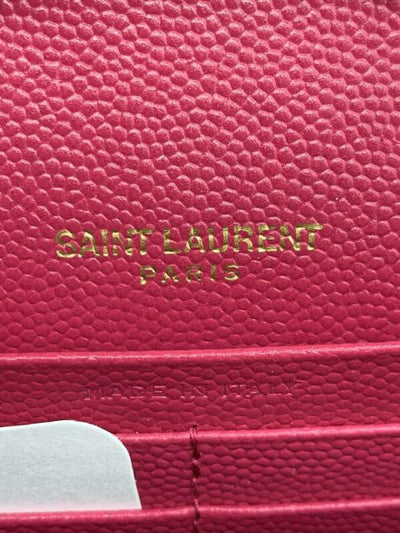 Saint Laurent Chain Wallet Grain De Poudre Matelasse Chevron Monogram Pink