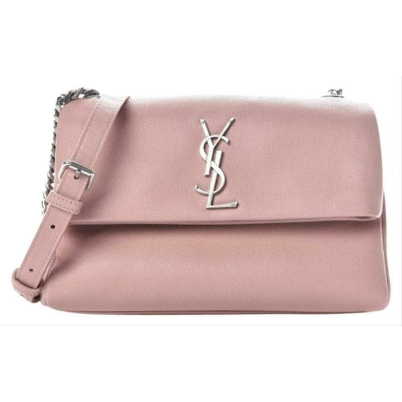 Saint Laurent Grain De Poudre Small West Hollywood Monogram Fold-over Pale Blush