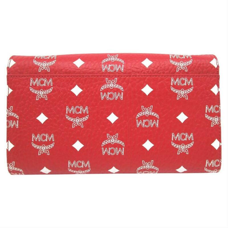 MCM Millie Visetos Wallet On A Chain Red Coated Canvas Cross Body