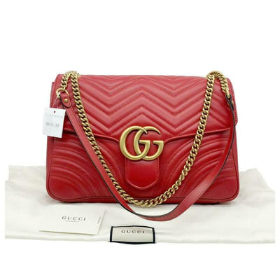 Gucci GG Marmont Large Hibiscus Red Leather Shoulder Bag - MyDesignerly