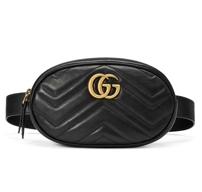 Gucci Calfskin Matelasse GG Marmont Belt Bag 95 38 Black