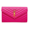 Saint Laurent Chain Wallet Grain De Poudre Matelasse Chevron Monogram Pink