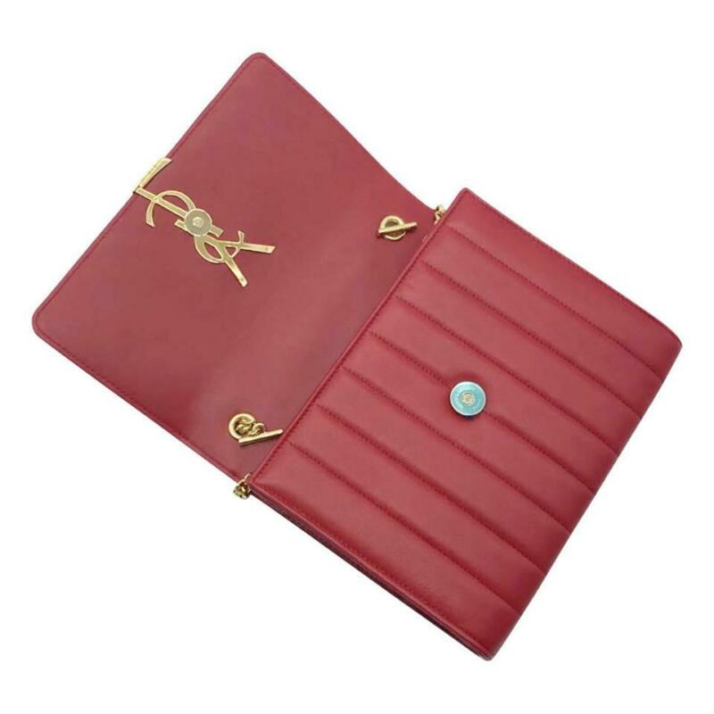 Saint Laurent WOC Cassandra Chain Wallets In Red Leather On Sale