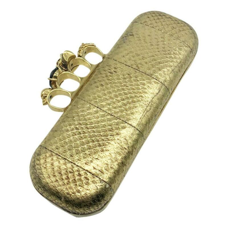 Alexander McQueen Knuckle Duster Metallic Skull Gold Snakeskin