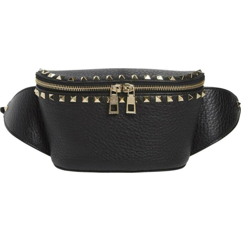 Valentino Belt Rockstud Black Leather Messenger Bag