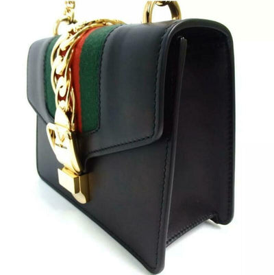 Gucci Shoulder Sylvie Chain Black Leather Cross Body Bag