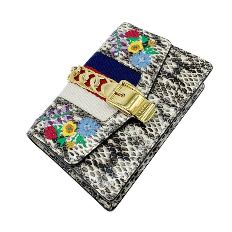 Gucci Sylvie Super Mini Floral-print Snake Wallet On A Chain White