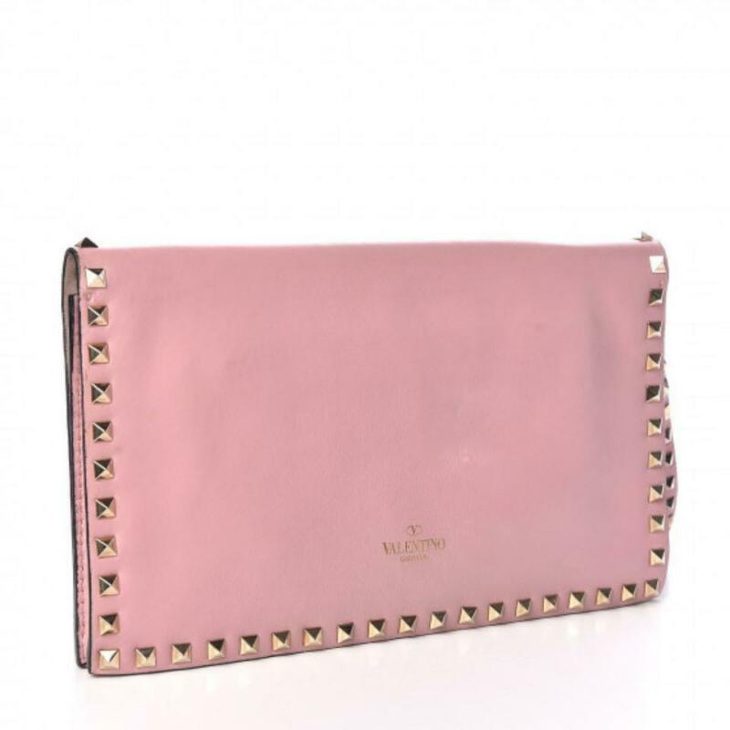 Valentino Clutch Nappa Rockstud Light Pink Leather Wristlet - MyDesignerly