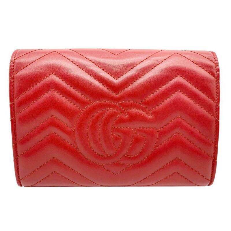 Calfskin Matelasse GG Marmont Chain Wallet Red
