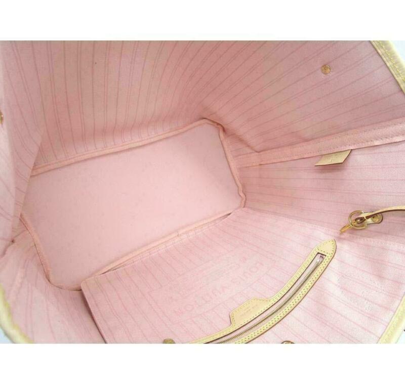 Louis Vuitton Damier Azur Neverfull MM with rose ballerine interior