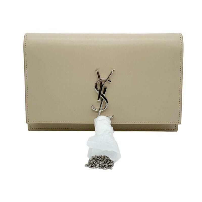 Saint Laurent Black Smooth Calfskin Leather Small Classic Monogram Kate  Tassel Chain Bag