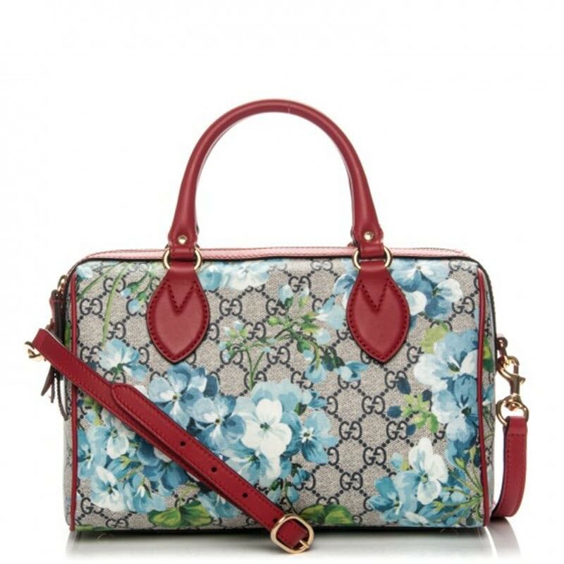 Gucci Boston Small Blooms Top Handle Signature Blue Gg Coated