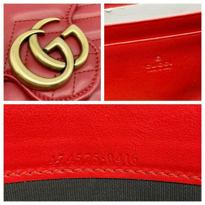 Gucci Chain Wallet Marmont Calfskin Matelasse Gg Red Leather Cross Body Bag