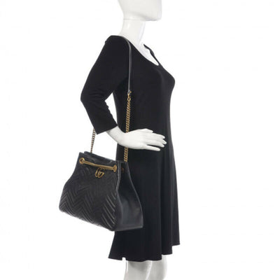 Gucci GG Marmont Calfskin Matelasse Medium Black Leather Shoulder Bag -  MyDesignerly