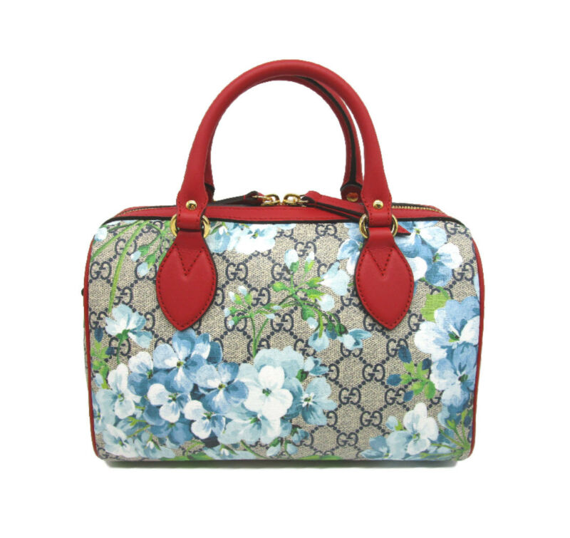 Gucci Blue GG Blooms Coated Canvas Small Boston Top Handle Bag