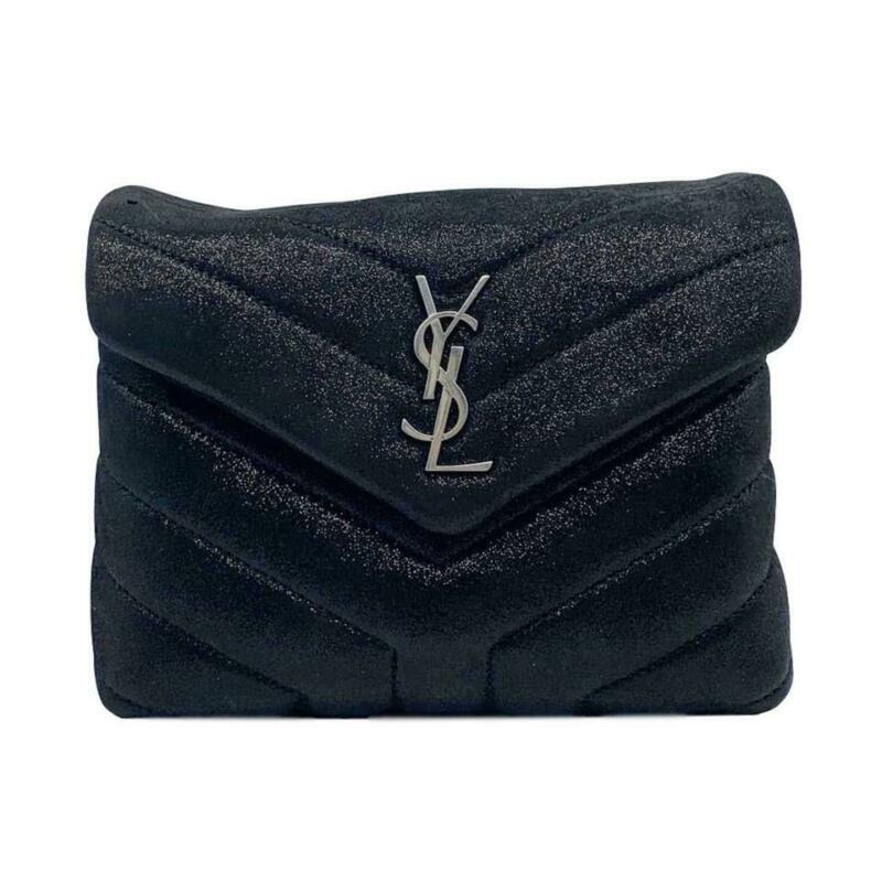 Saint Laurent Monogram Loulou Mini Glitter Black Suede Leather Cross B -  MyDesignerly