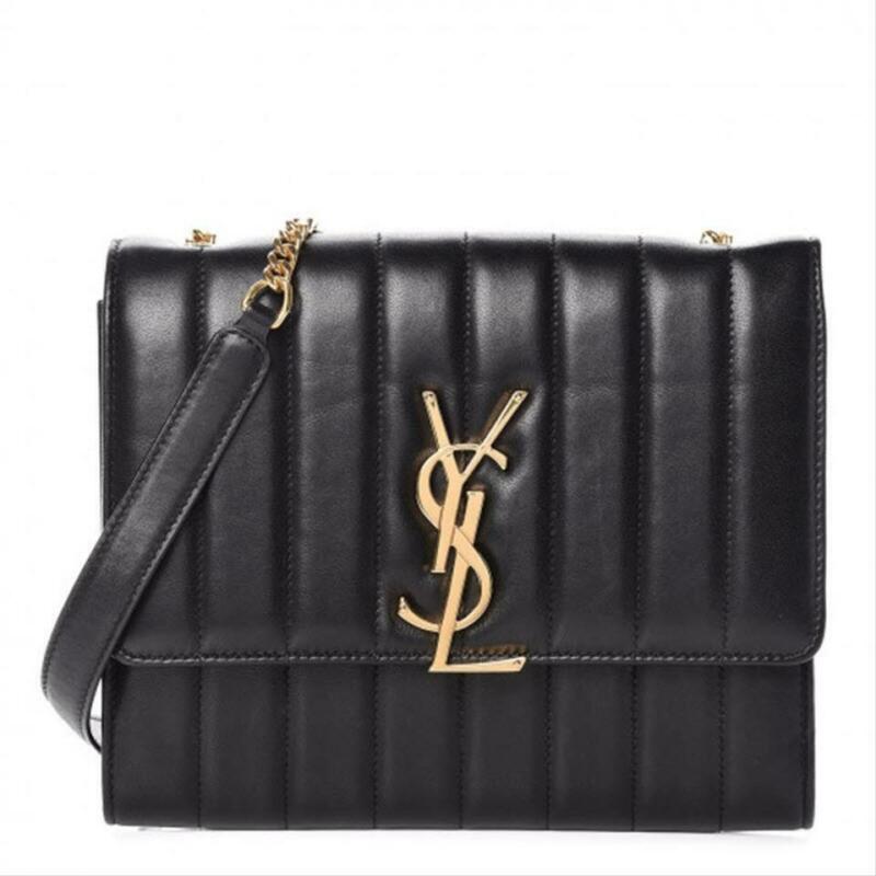 Saint Laurent Chain Wallet Vicky Monogram Black Leather Shoulder Bag