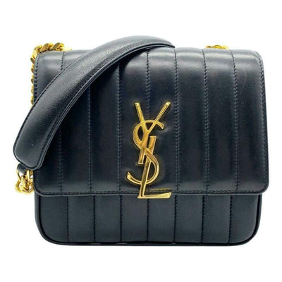 Saint Laurent Vicky Medium Quilted Black Lambskin Leather Shoulder Bag