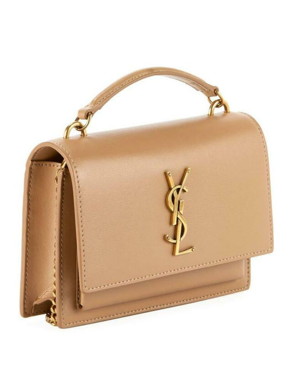 YVES SAINT LAURENT Contrast Trim Wallet on Chain Leather Shoulder Bag
