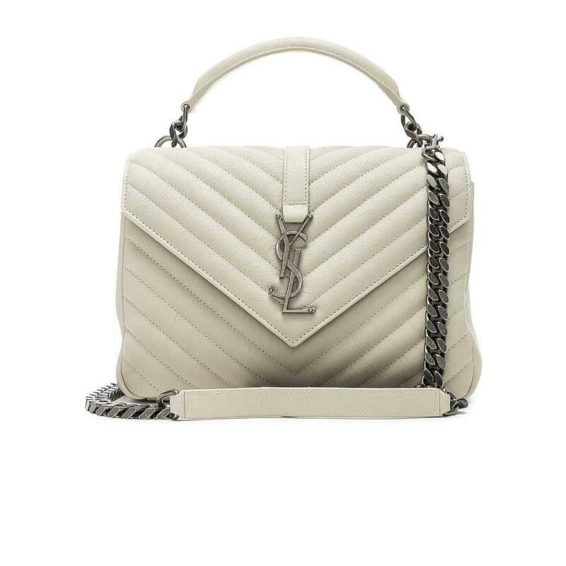 Saint Laurent Women's Medium Monogramme College White Leather Shoulder Bag