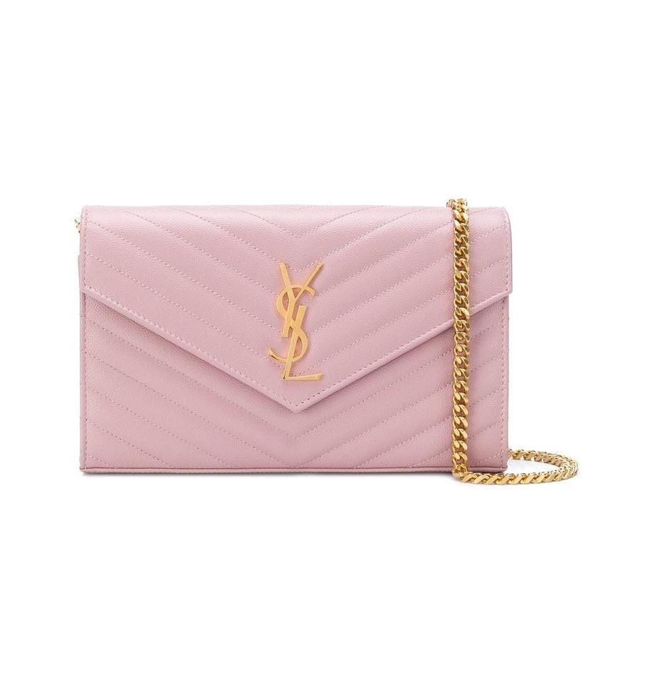 Cassandre Matelasse Envelope Leather Wallet On Chain in Pink