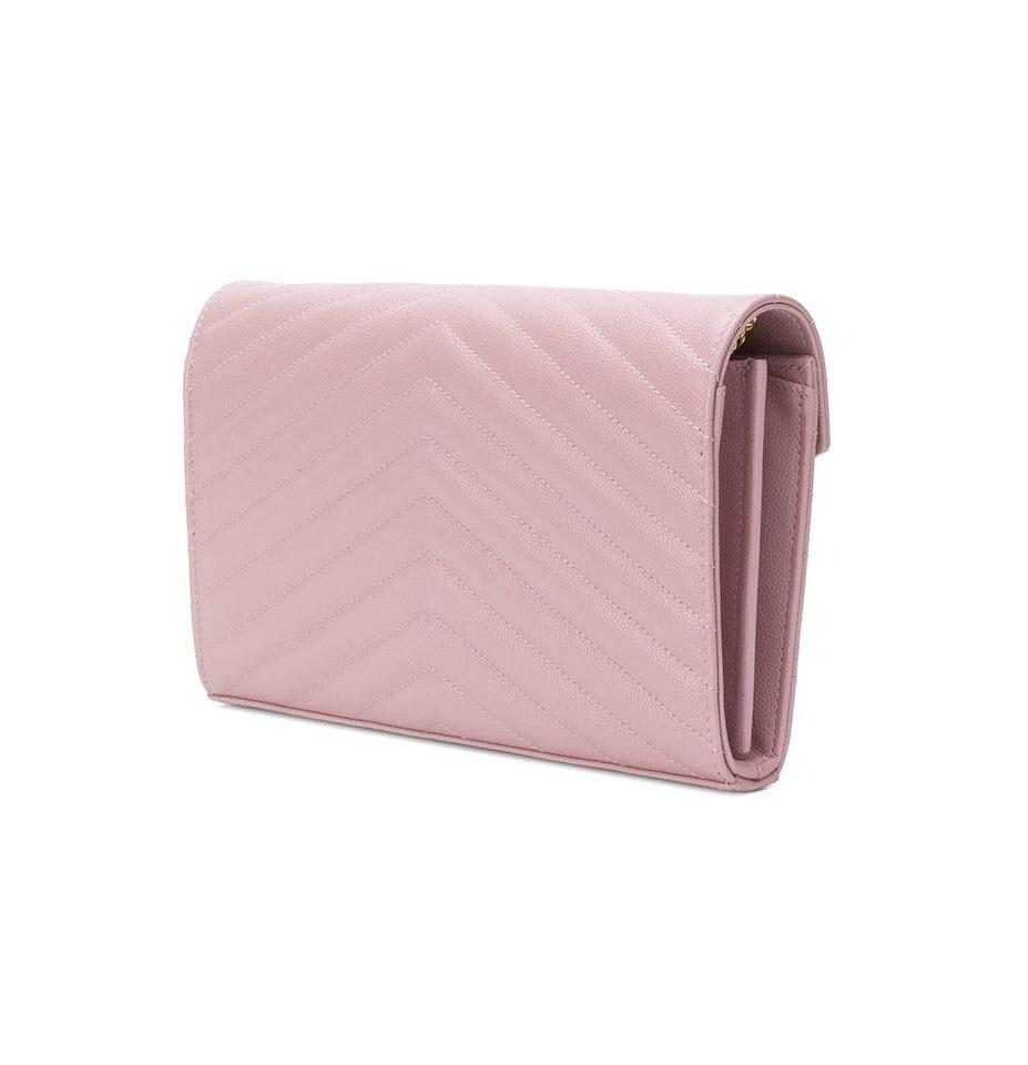 Cassandre Matelasse Envelope Leather Wallet On Chain in Pink - Saint Laurent