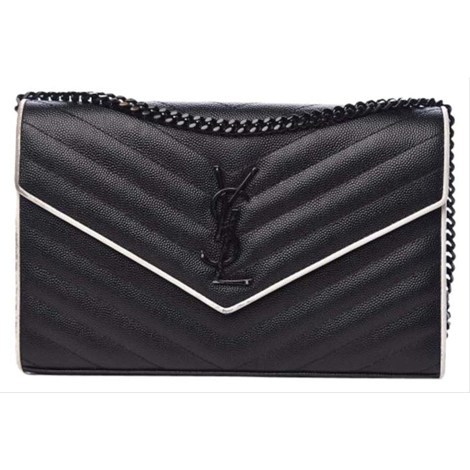 Saint Laurent Chain Wallet Medium White Black Leather Cross Body Bag