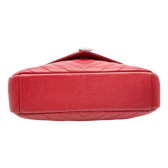 Yves Saint Laurent Sheepskin Matelasse Chevron Monogram College Chain  Wallet Red