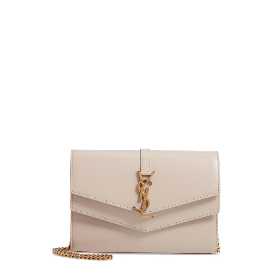 Saint Laurent Crossbody Sulpice Wallet Woc Chain Beige Leather Shoulder Bag